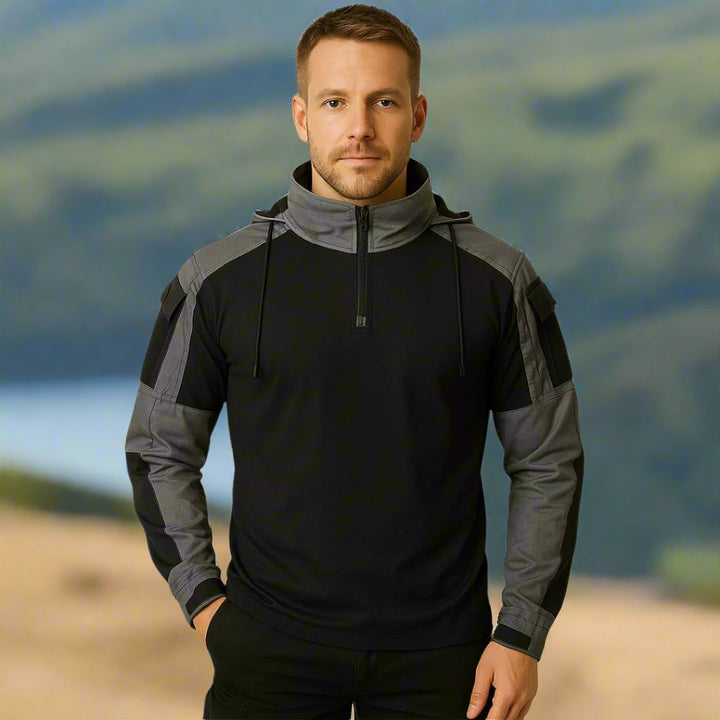 Men's Sporty Half Zip Hooded Jacket for Versatile Mid-Season Wear