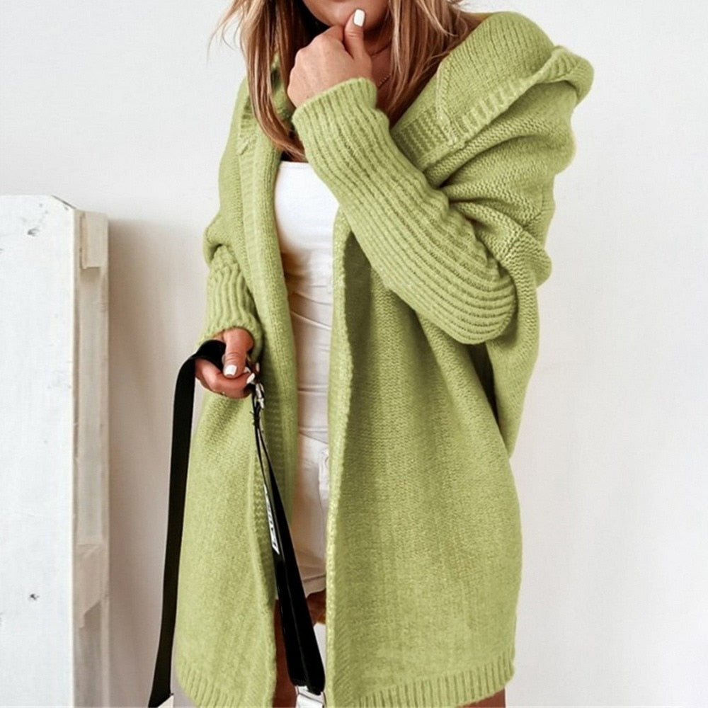 Elegant Women's Long Knit Cardigan Vest with Hood - Perfect for Fall & Winter Fashion
