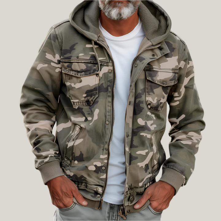 Hugo's Jacket | Men's Camouflage Cargo Jacket - With Hood and Multi-Pocket Design