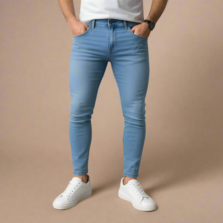 Men's Trendy Blue Skinny Fit Jeans with Stretch For Summer