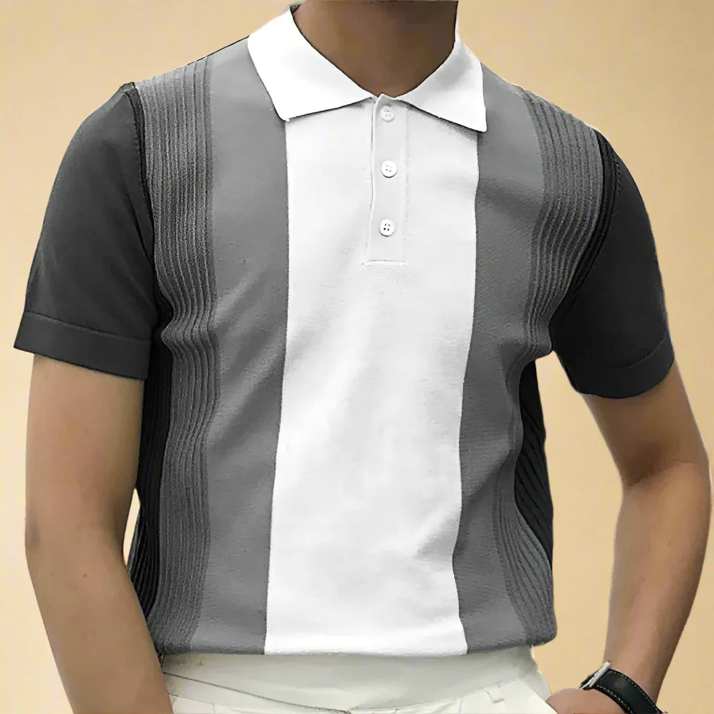 Men's Classic Knitted Striped Short Sleeve Polo Shirt For Summer