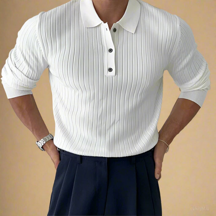 Men's Knitted Polo Shirt - Luxurious Cable Knit Polo with Buttons