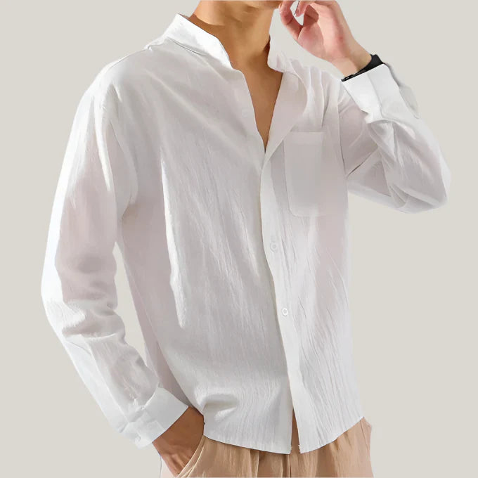 Men's Linen Shirts - Casual Shirt with Stand Collar