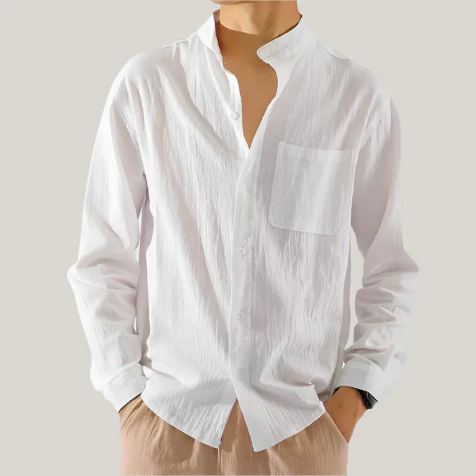 Men's Linen Shirts - Casual Shirt with Stand Collar