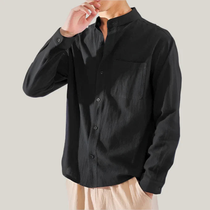 Men's Linen Shirts - Casual Shirt with Stand Collar