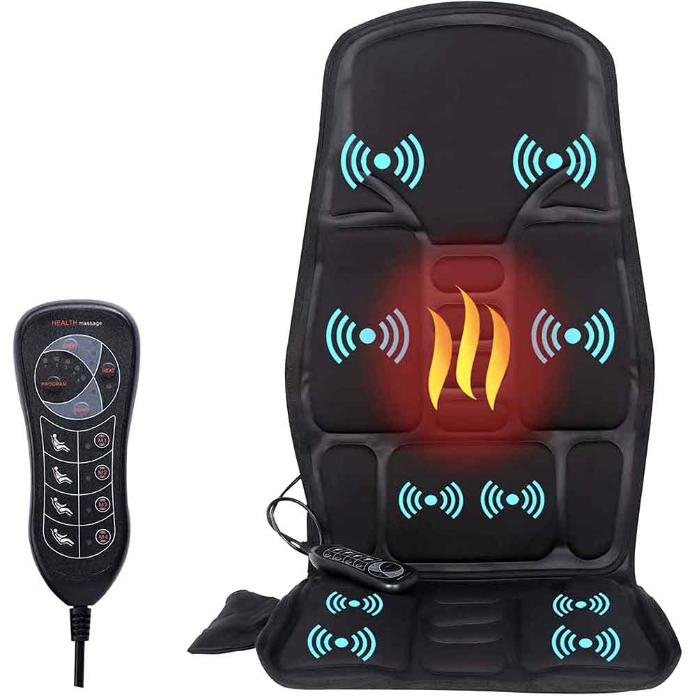 RelaxMax - Massage-Sitzkissen mit 8 Intensitäten und beheizbarem Nackenkissen – Perfekt für Auto & Zuhause