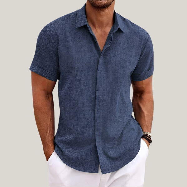 Men's Summer Shirts - Classic Short Sleeve Linen Look Shirt