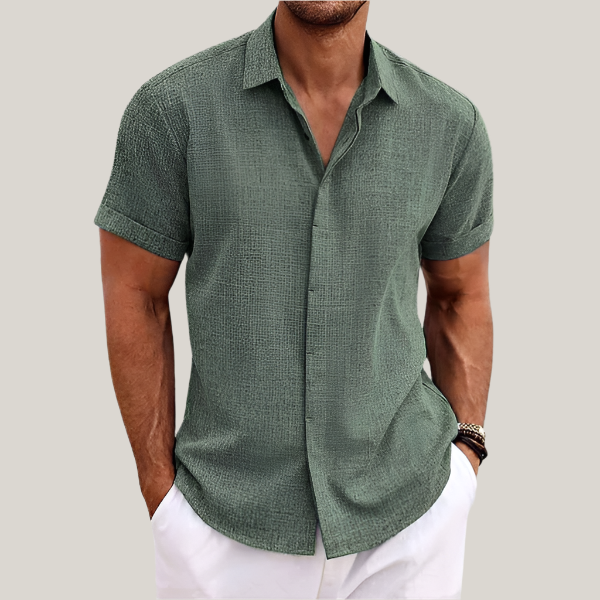 Men's Summer Shirts - Classic Short Sleeve Linen Look Shirt