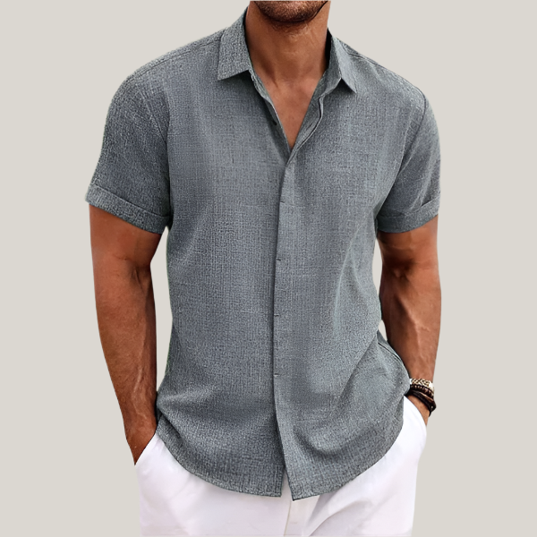 Men's Summer Shirts - Classic Short Sleeve Linen Look Shirt