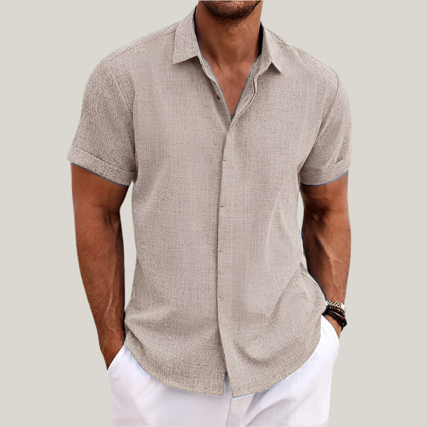 Men's Summer Shirts - Classic Short Sleeve Linen Look Shirt