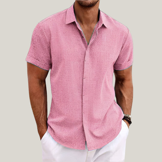 Men's Summer Shirts - Classic Short Sleeve Linen Look Shirt