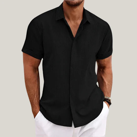 Men's Summer Shirts - Classic Short Sleeve Linen Look Shirt