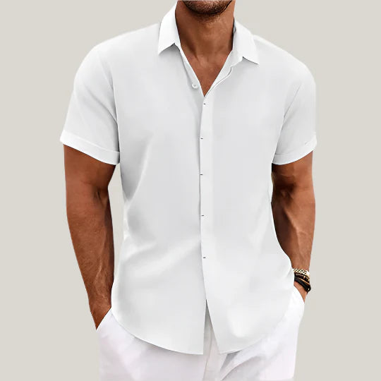 Men's Summer Shirts - Classic Short Sleeve Linen Look Shirt