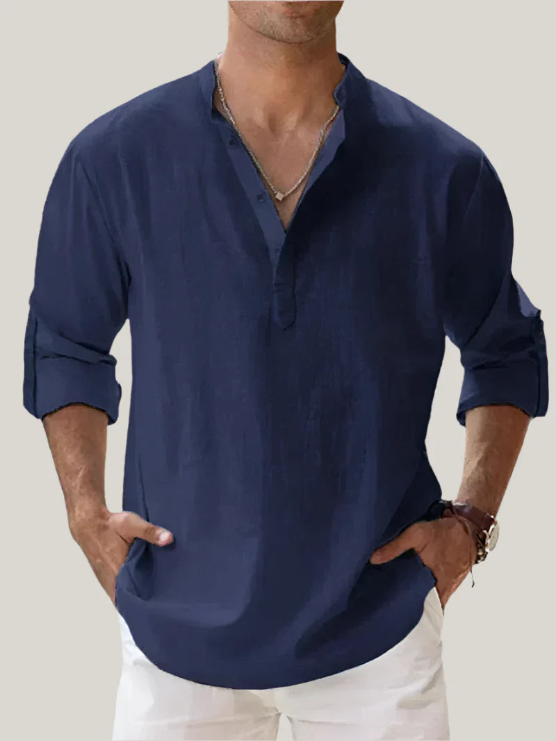 Massimo Summer Shirt | Classic Long Sleeve Shirt in Linen-Look