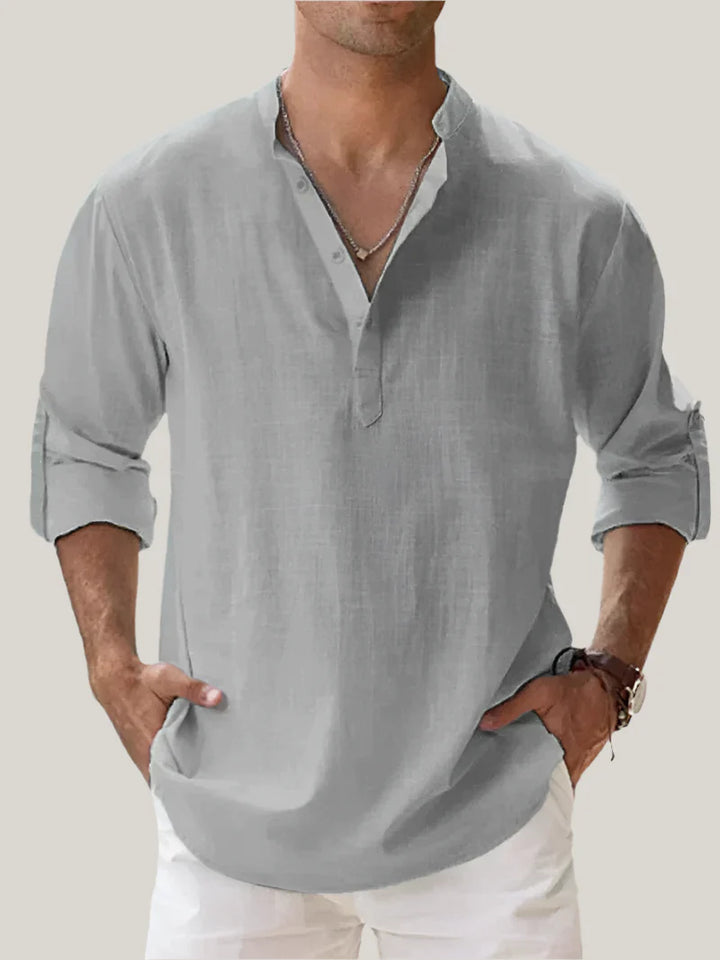 Men's Summer Shirts - Classic Long Sleeve Linen Look Shirt