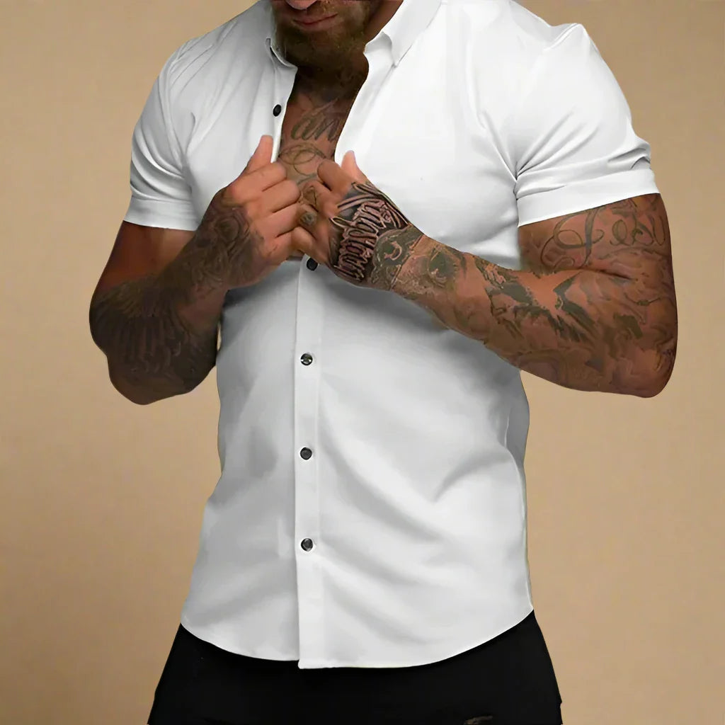 Men's Short Sleeve Shirts - Premium Stretch Slim Fit Shirt