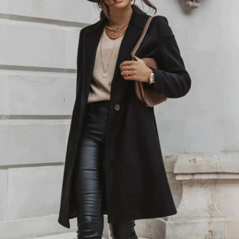 Stylish Long Women's Transitional Coat - Elegant, Warm, and Versatile