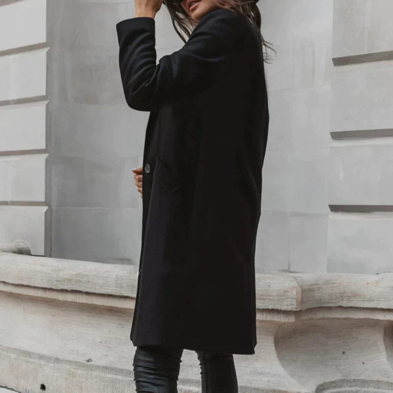 Stylish Long Women's Transitional Coat - Elegant, Warm, and Versatile