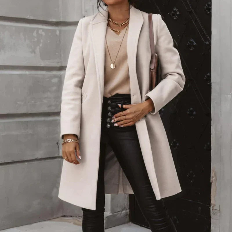 Stylish Long Women's Transitional Coat - Elegant, Warm, and Versatile