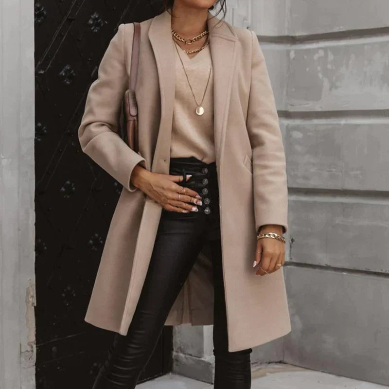 Stylish Long Women's Transitional Coat - Elegant, Warm, and Versatile