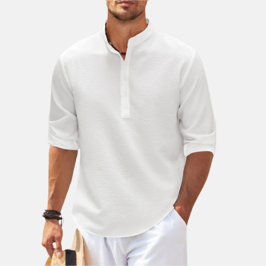 Men's Premium Mandarin Collar Shirt for Stylish Summer Comfort