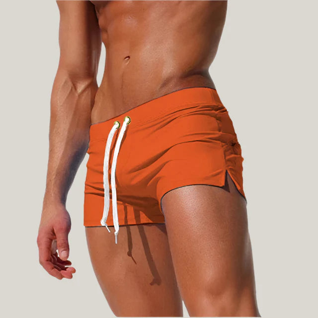 Men's Swim Brief - Retro Square Cut Swim Shorts with Drawstring
