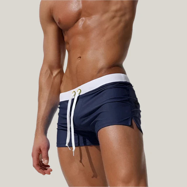 Men's Swim Brief - Retro Square Cut Swim Shorts with Drawstring