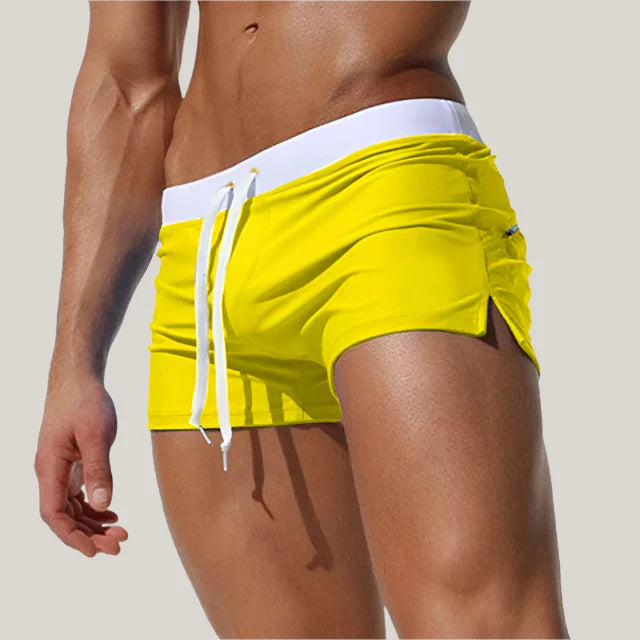 Men's Swim Brief - Retro Square Cut Swim Shorts with Drawstring