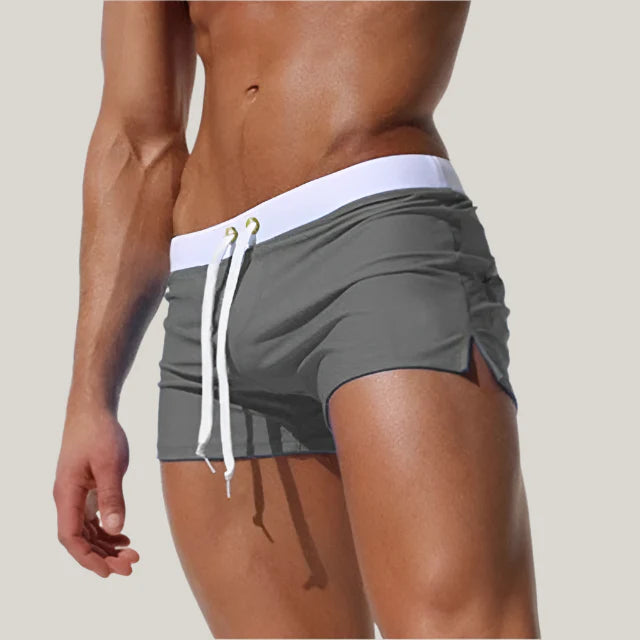 Men's Swim Brief - Retro Square Cut Swim Shorts with Drawstring