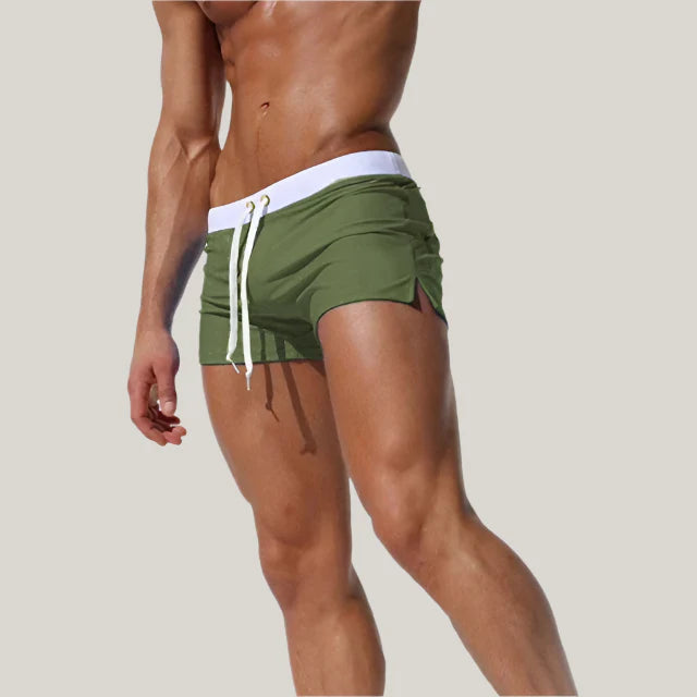 Men's Swim Brief - Retro Square Cut Swim Shorts with Drawstring