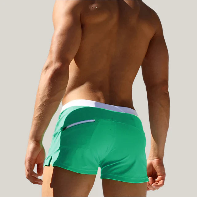 Men's Swim Brief - Retro Square Cut Swim Shorts with Drawstring