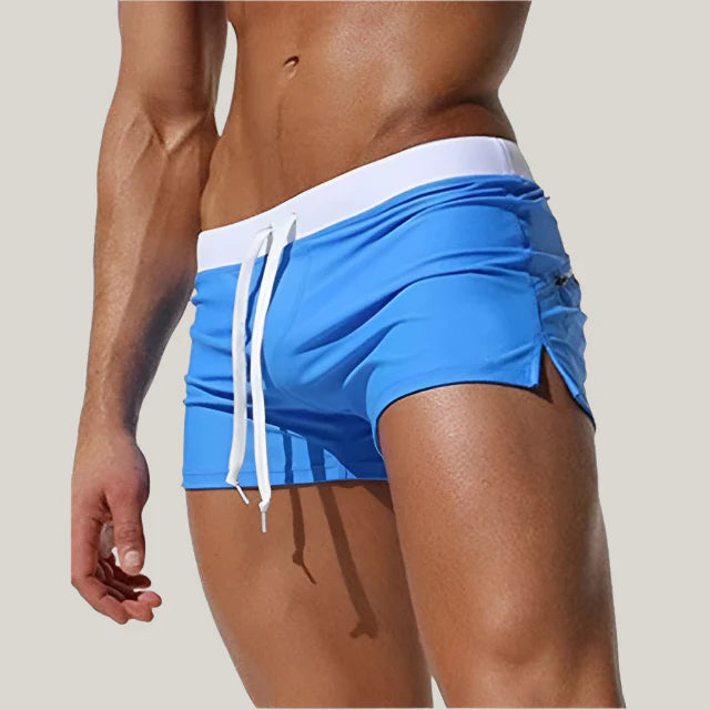 Men's Swim Brief - Retro Square Cut Swim Shorts with Drawstring