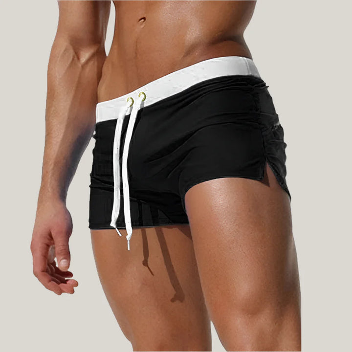 Men's Swim Brief - Retro Square Cut Swim Shorts with Drawstring