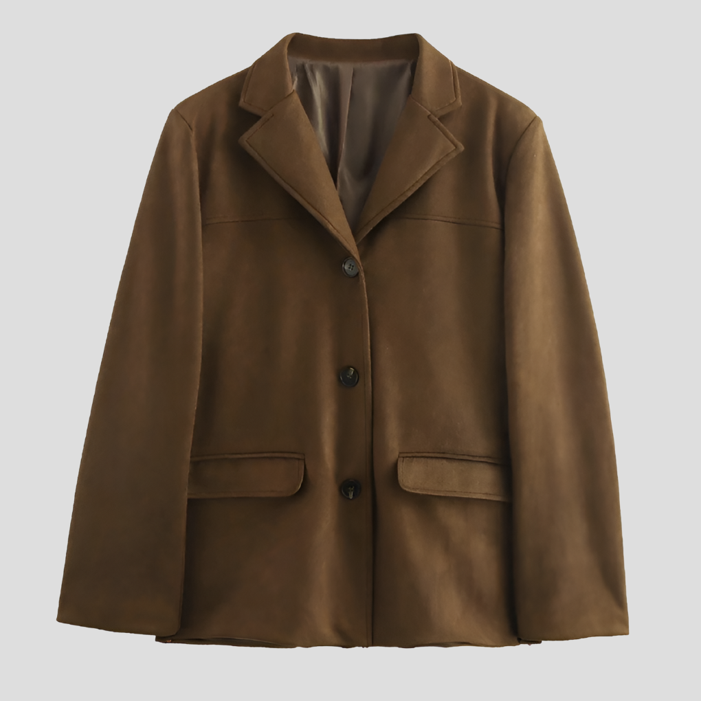 SEO Friendly Oversized Brown Suede Trench Coat with Wide Lapel