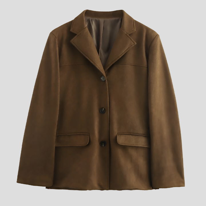 SEO Friendly Oversized Brown Suede Trench Coat with Wide Lapel