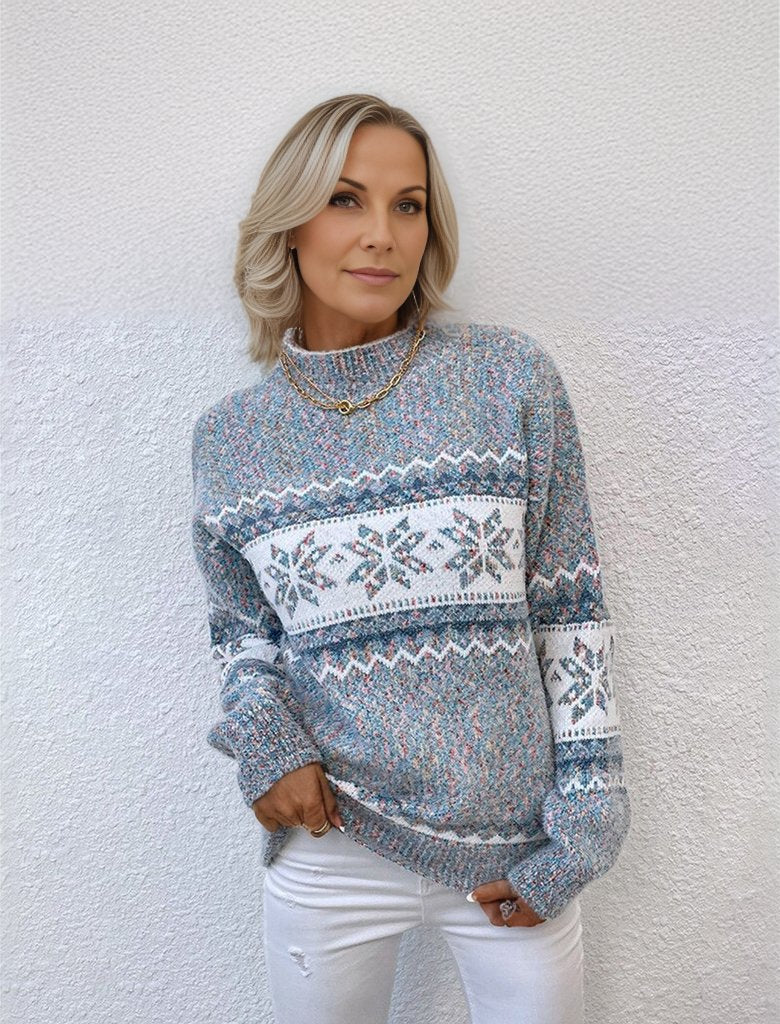Nordic Winter Sweater - Fashionable Warm Women's Sweater with Snowflake Pattern