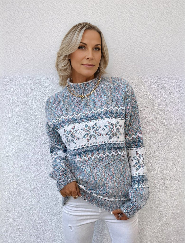 Nordic Winter Sweater - Fashionable Warm Women's Sweater with Snowflake Pattern