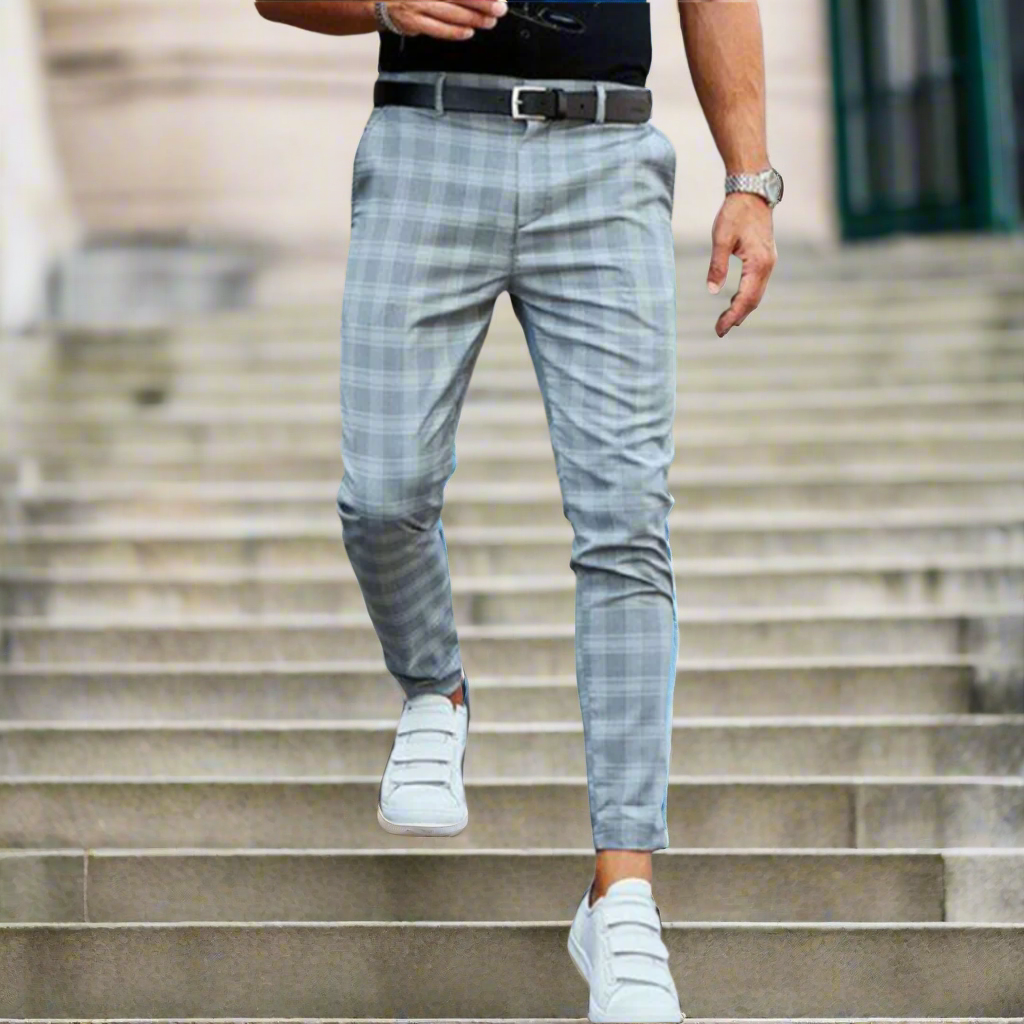 Men's Business Casual Plaid Slim Fit Chino Trousers