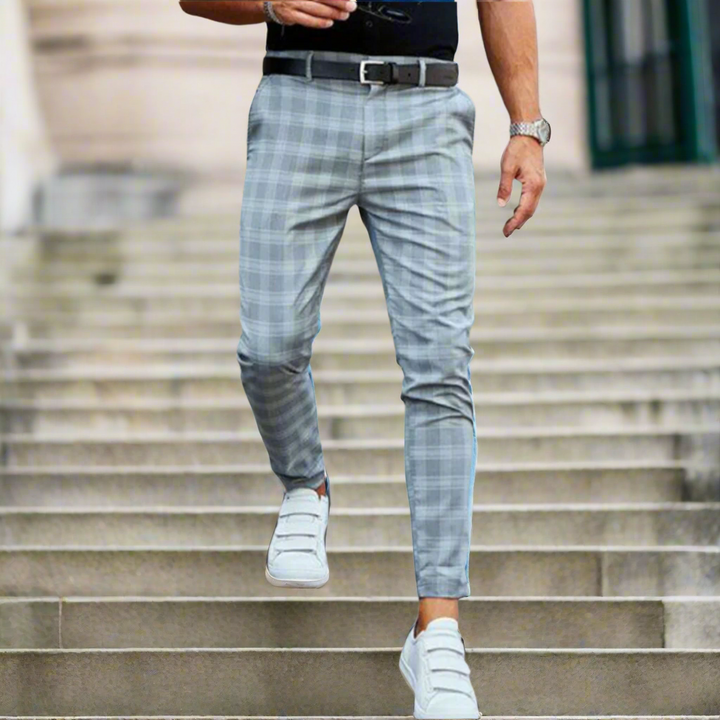 Men's Business Casual Plaid Slim Fit Chino Trousers