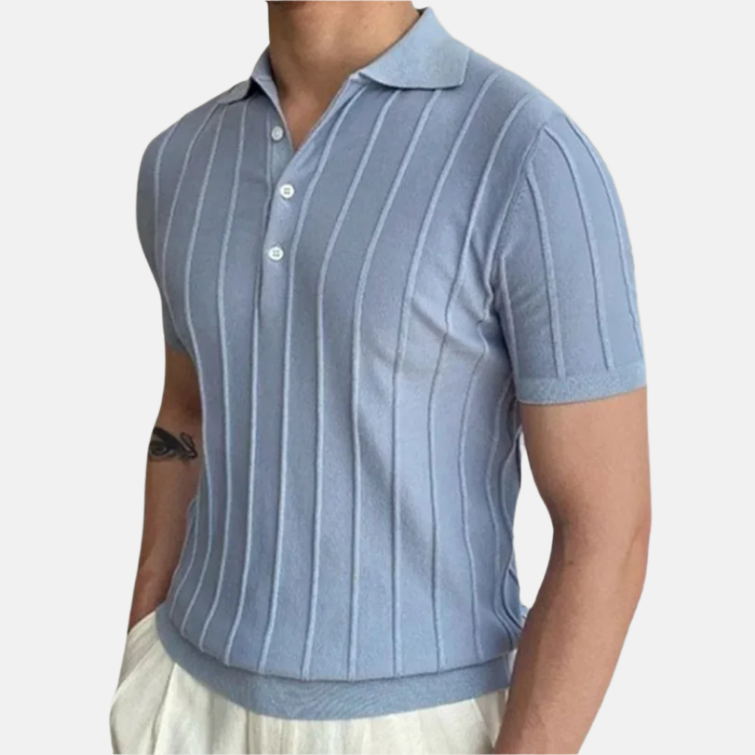 Men's Classic Striped Short Sleeve Polo Shirt with Premium Cotton Comfort