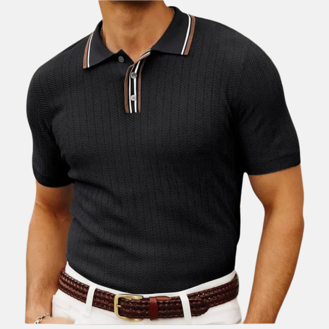Men's Classic Striped Short Sleeve Polo Shirt with Breathable Cotton Design