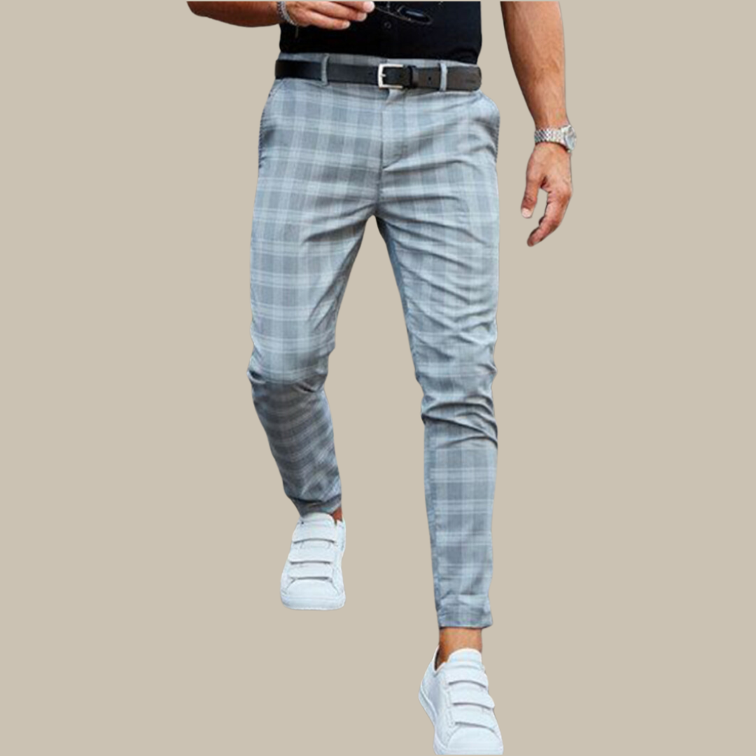 Men's Dress Trousers - Modern Plaid Slim Fit Premium Trousers with Pockets
