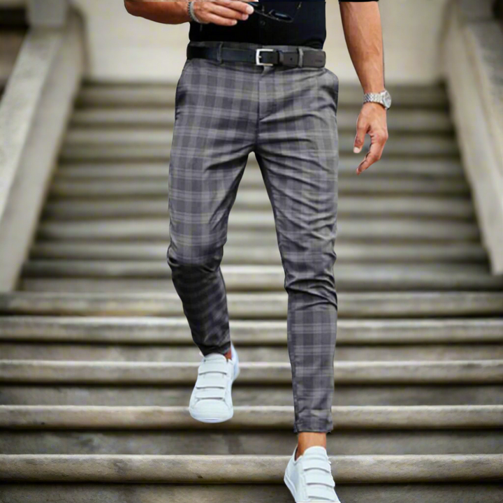 Men's Business Casual Plaid Slim Fit Chino Trousers