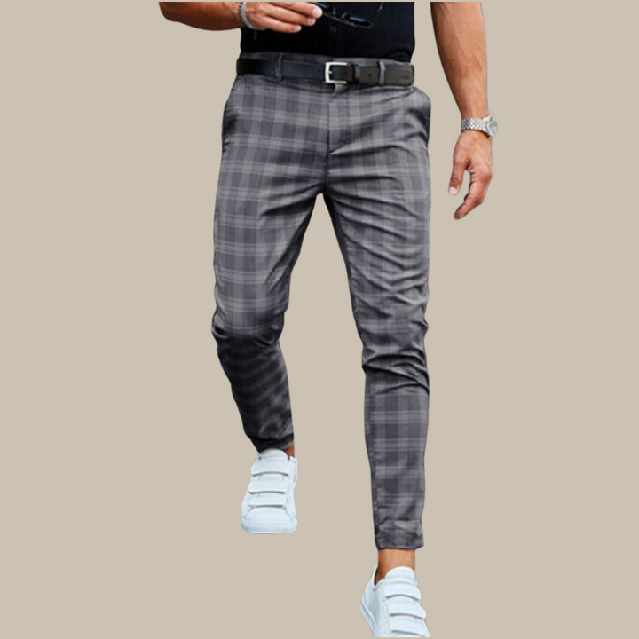 Men's Dress Trousers - Modern Plaid Slim Fit Premium Trousers with Pockets