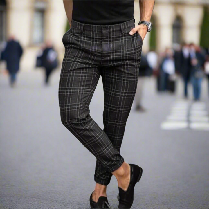 Men's Business Casual Plaid Slim Fit Chino Trousers