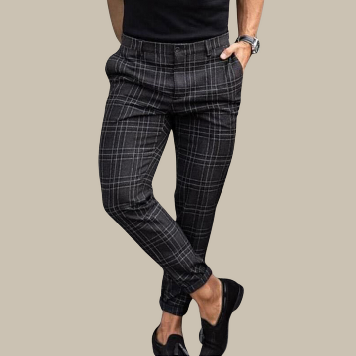 Men's Dress Trousers - Modern Plaid Slim Fit Premium Trousers with Pockets