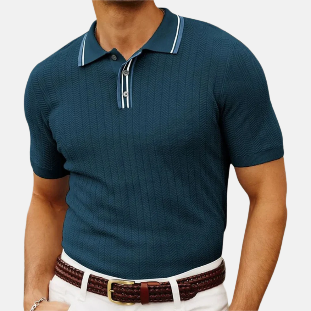 Men's Classic Striped Short Sleeve Polo Shirt with Breathable Cotton Design