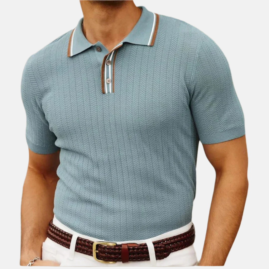 Men's Classic Striped Short Sleeve Polo Shirt with Breathable Cotton Design