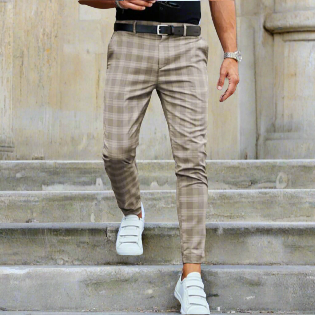 Men's Business Casual Plaid Slim Fit Chino Trousers