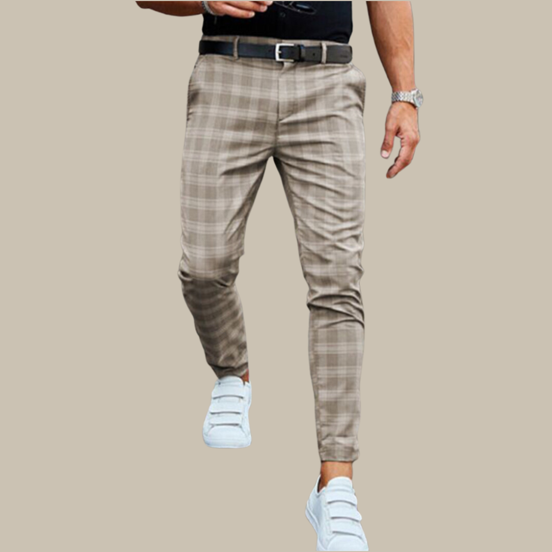 Men's Dress Trousers - Modern Plaid Slim Fit Premium Trousers with Pockets